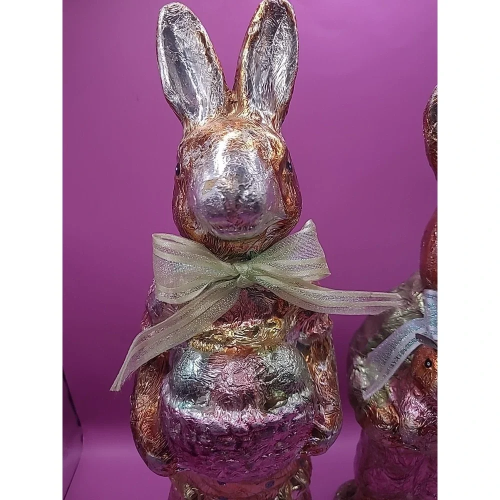 Vintage Ganz Faux Foil Wrapped Chocolate Easter Bunny Rabbit Lot Two Bunnies‎